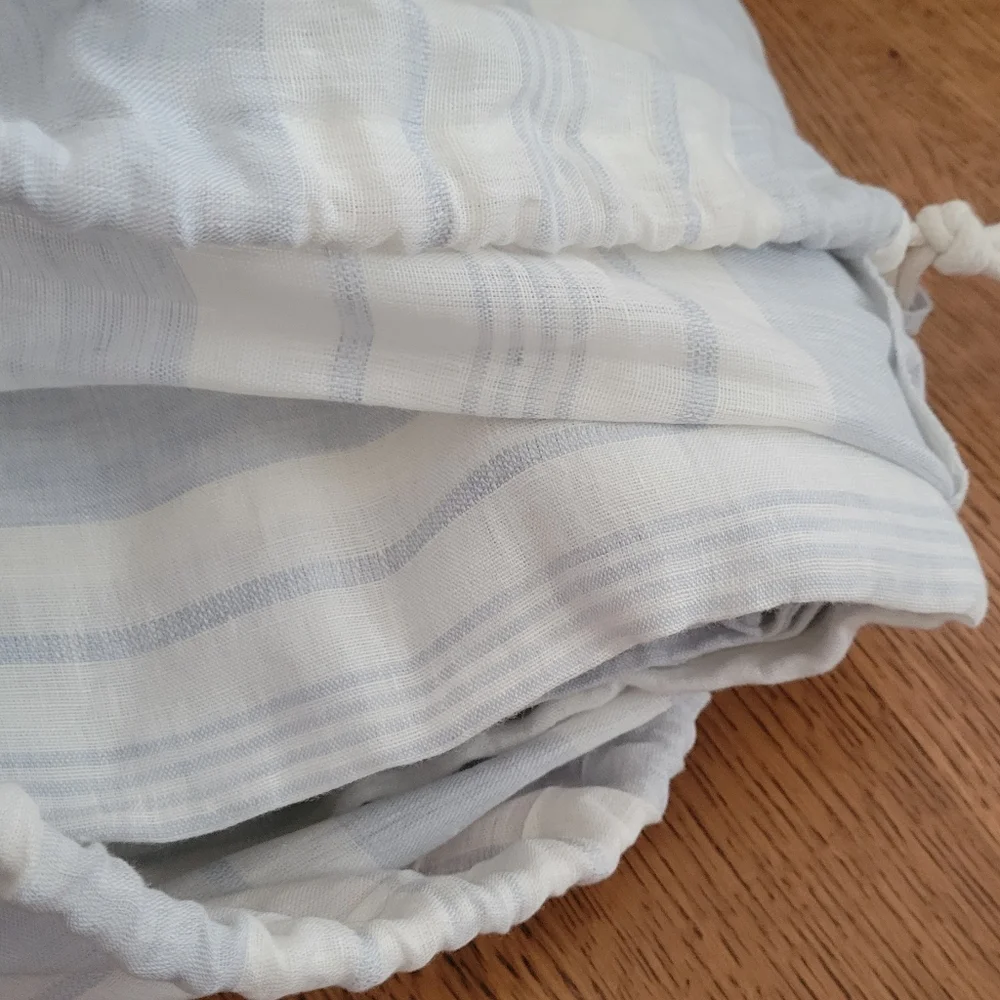 Quince European Linen Mixed Stripes - off-white & pale chambray blue